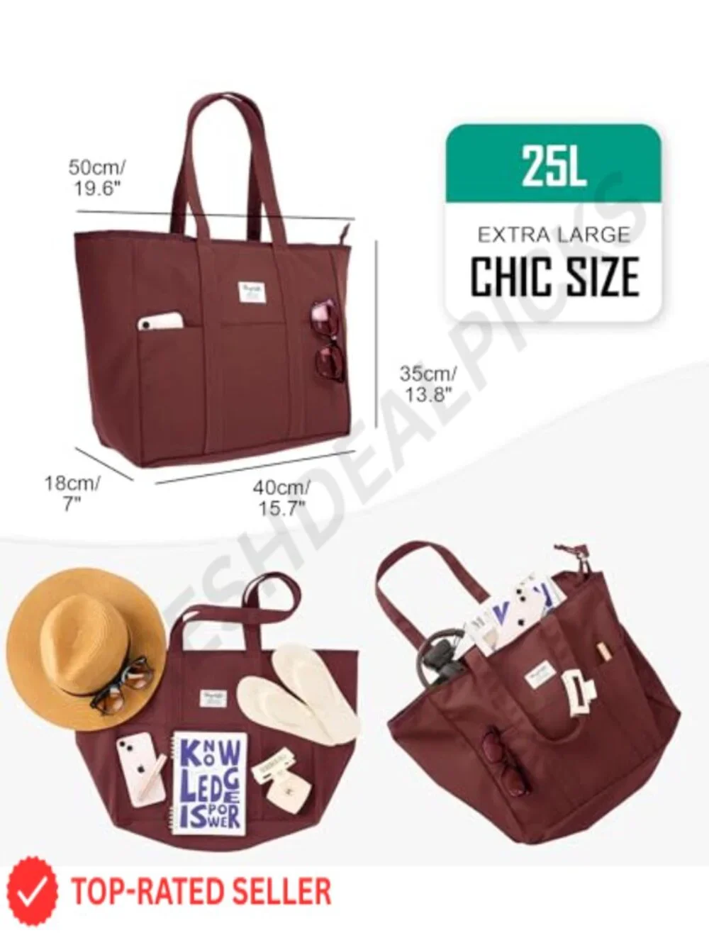 Extra Large Canvas Tote with Zipper Utility Work Bag 16oz Cotton